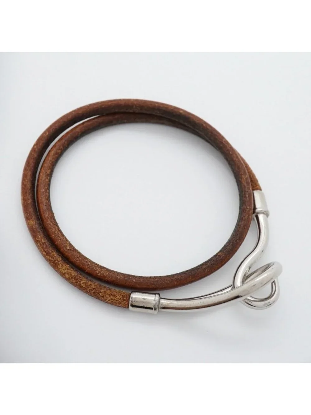 Hermes Bracelet Jumbo Hook Metal Leather Silver Brown